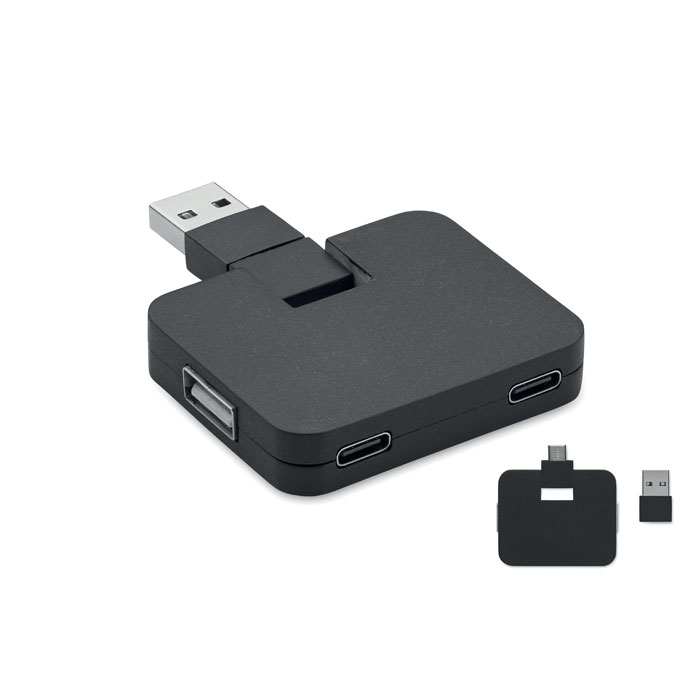 SQUARE-C - 4 Port USB Hub - Schwarz